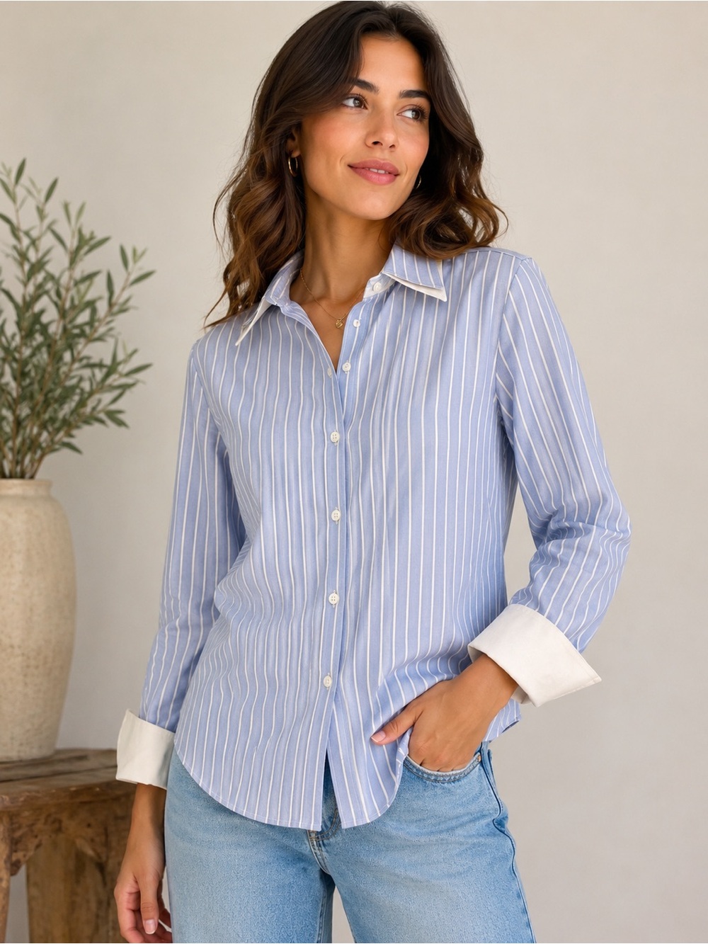Brooks Brothers Blue White Striped French Cuff Button Down Shirt Blouse Size 4